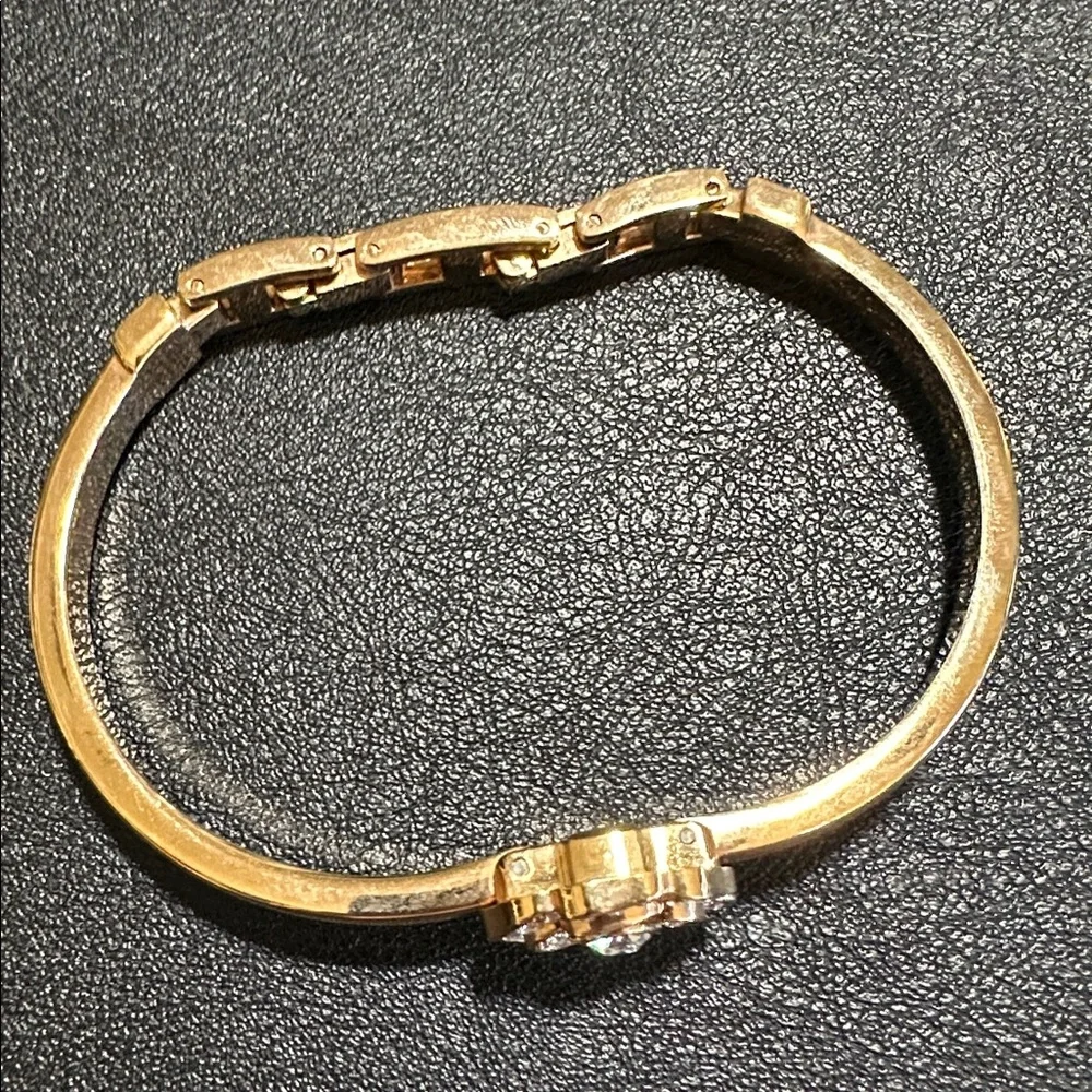 Anne Klein Gold-Tone Camellia Flower Hinged Cuff Bracelet